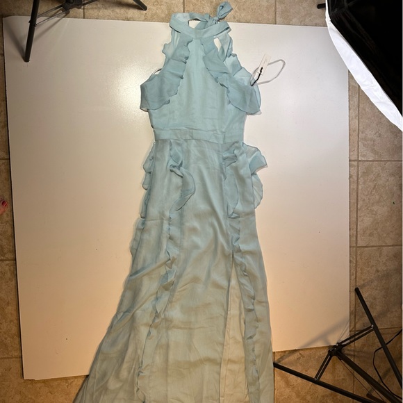 Lovers & Friends Light Blue Eden Ruffle Halter Neck High Neck Dress NWT XS - Picture 8 of 16